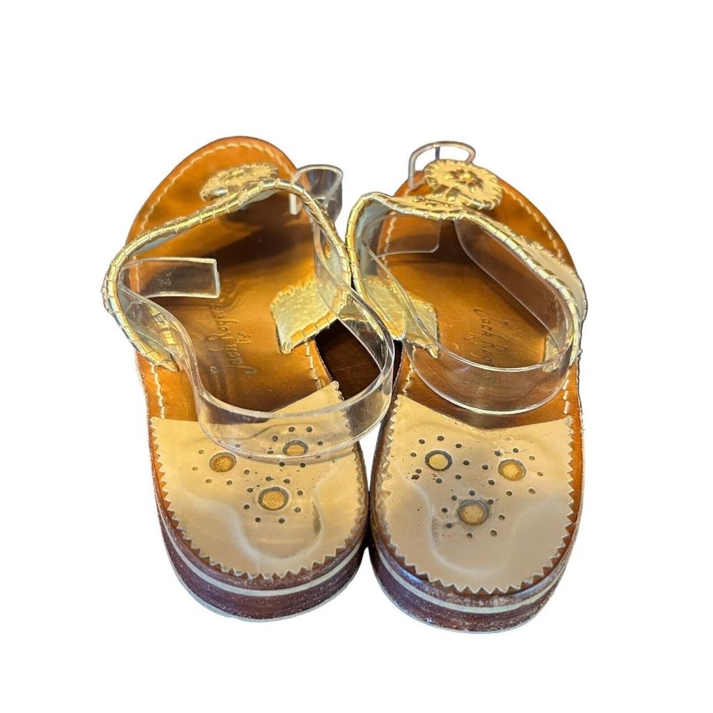 Jack Rogers Jacks II Beige/Gold Leather Flat Thong Sandal Shoes Womens 10 Casual - Picture 10 of 15